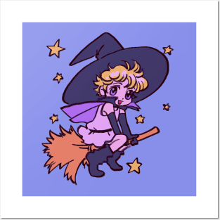 I draw chibi vanilla riding on a broom with stars / sugar sugar rune Posters and Art